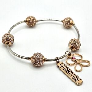 Go Gratitude Pave Crystal Beaded Silver & Rose Gold Tone Stretch Bracelet